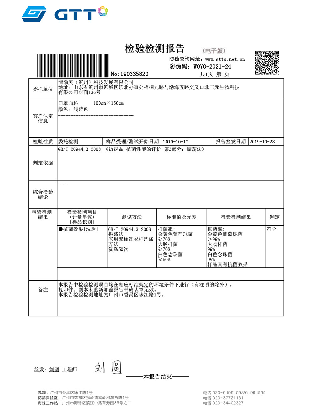 Antibacterial test report